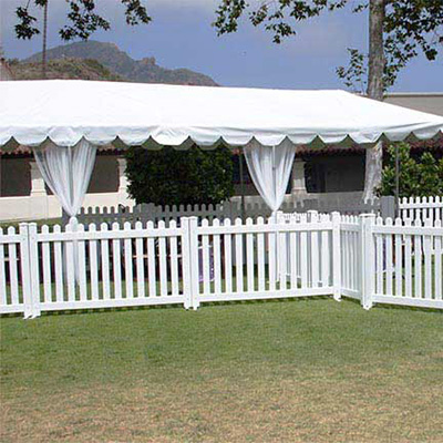 White vinyl picket fencing rented for a concert in Templeton, CA.